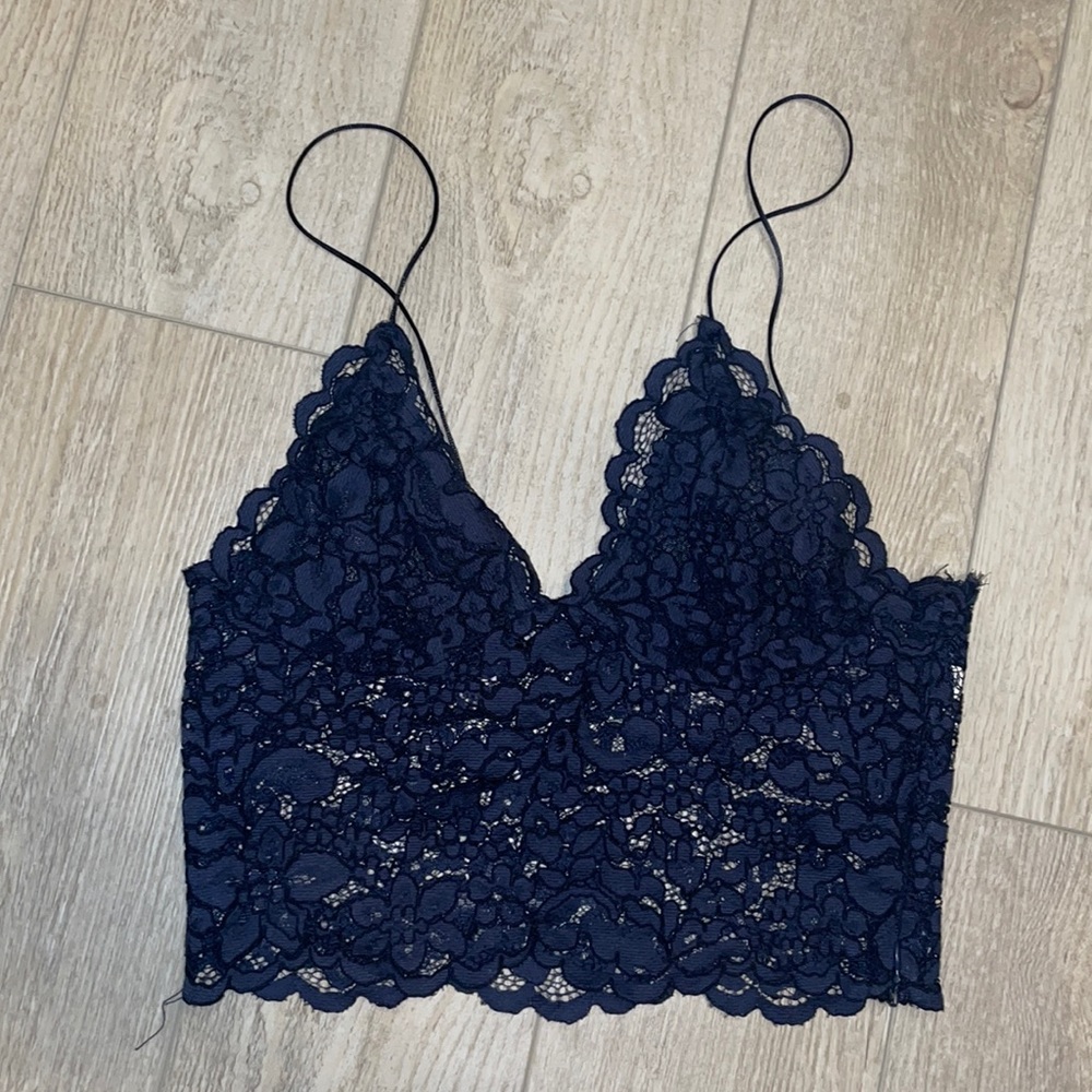 Zara Lace Crop Bustier Tank Cami Sleeveless Navy La Perla Agent Provocateur XS